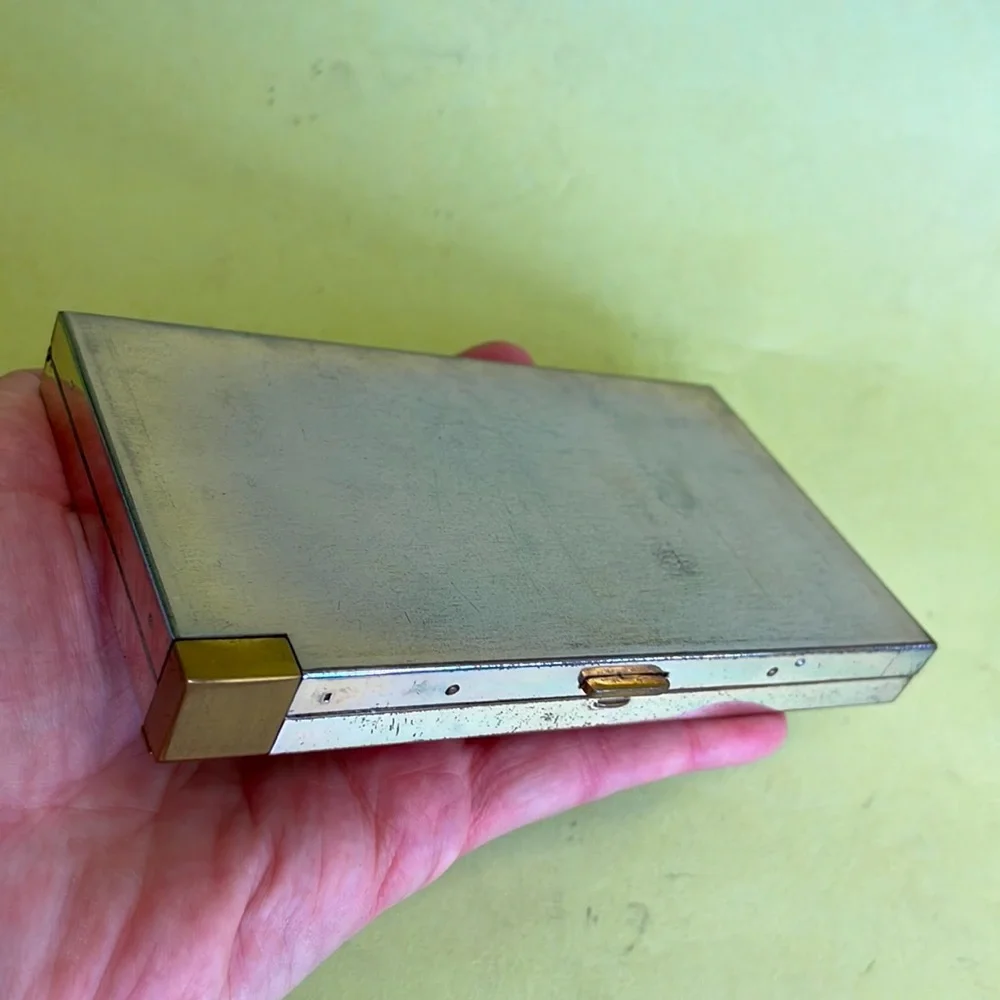 Vintage 50’s mini metallic silver/gold Volupte USA compact mini purse